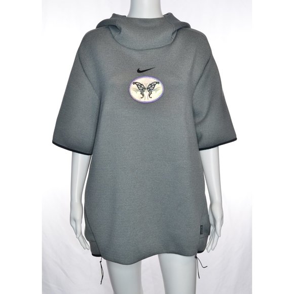 Nike On-Field Short Sleeve Funnel Neck Hoodie Gray Embroidered Butterfly Size L - Picture 1 of 8